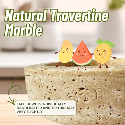 Natural Travertine Decorative Bowl, 7.87" x 2.16" Round Stone Fruit Bowl for Kitchen Counter, Modern Marble Key Bowl for Entryway Table, Stone Catchall Tray for Jewelry, Candy, Home Decor Centerpiece in Saudi Arabia