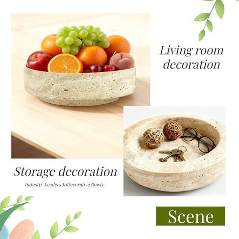 Natural Travertine Decorative Bowl, 7.87" x 2.16" Round Stone Fruit Bowl for Kitchen Counter, Modern Marble Key Bowl for Entryway Table, Stone Catchall Tray for Jewelry, Candy, Home Decor Centerpiece in Saudi Arabia