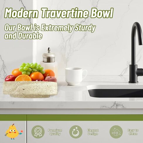 Natural Travertine Decorative Bowl, 7.87" x 2.16" Round Stone Fruit Bowl for Kitchen Counter, Modern Marble Key Bowl for Entryway Table, Stone Catchall Tray for Jewelry, Candy, Home Decor Centerpiece in Saudi Arabia