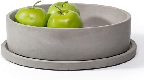 Simon Brothers Concrete Fruit Bowl with Tray for Kitchen Counter - Large Decorative Bowl for Home Decor - Modern Key Bowl for Entryway Table - Minimalist Decor for Coffee Table in Saudi Arabia