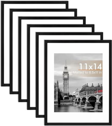 Fixwal 11x14 Picture Frame Set of 6 with Shatter Resistant Plastic Glass, Thin Border and Light Weight Photo Frames for Wall or Tabletop Display, Black in Saudi Arabia