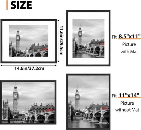 Fixwal 11x14 Picture Frame Set of 6 with Shatter Resistant Plastic Glass, Thin Border and Light Weight Photo Frames for Wall or Tabletop Display, Black in Saudi Arabia