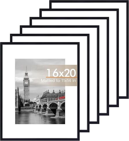 Fixwal 11x14 Picture Frame Set of 6 with Shatter Resistant Plastic Glass, Thin Border and Light Weight Photo Frames for Wall or Tabletop Display, Black in Saudi Arabia