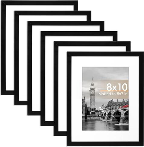 Fixwal 11x14 Picture Frame Set of 6 with Shatter Resistant Plastic Glass, Thin Border and Light Weight Photo Frames for Wall or Tabletop Display, Black in Saudi Arabia