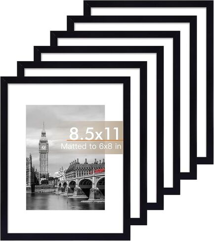 Fixwal 11x14 Picture Frame Set of 6 with Shatter Resistant Plastic Glass, Thin Border and Light Weight Photo Frames for Wall or Tabletop Display, Black in Saudi Arabia