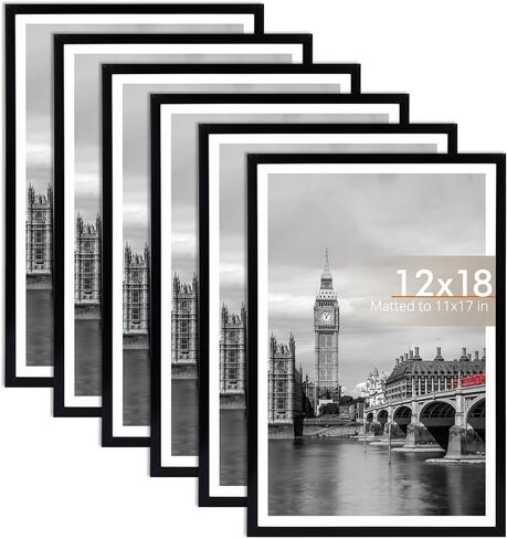 Fixwal 11x14 Picture Frame Set of 6 with Shatter Resistant Plastic Glass, Thin Border and Light Weight Photo Frames for Wall or Tabletop Display, Black in Saudi Arabia
