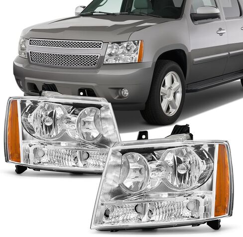 Headlight Assembly Compatible with Ford Crown Victoria 1998 1999 2000 2001 2002 2003 2004 2005 2006 2007 2008 2009 2010 2011 Replacement Headlamp Pair w/Chrome Housing Amber Reflector in Kuwait