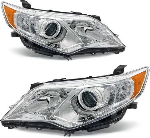 Headlight Assembly Compatible with Ford Crown Victoria 1998 1999 2000 2001 2002 2003 2004 2005 2006 2007 2008 2009 2010 2011 Replacement Headlamp Pair w/Chrome Housing Amber Reflector in Kuwait