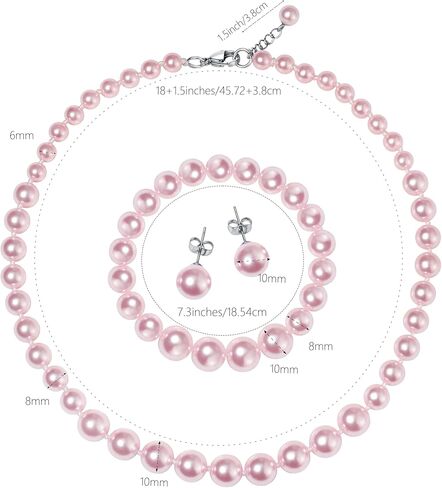 Pearl Jewelry Set for Women – 3-Piece Glass Imitation Pearl Necklace, Bracelet & Stud Earrings Set, Faux Jewelry for Weddings, Parties, and Gifts in Saudi Arabia