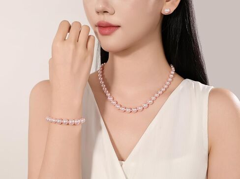 Pearl Jewelry Set for Women – 3-Piece Glass Imitation Pearl Necklace, Bracelet & Stud Earrings Set, Faux Jewelry for Weddings, Parties, and Gifts in Saudi Arabia