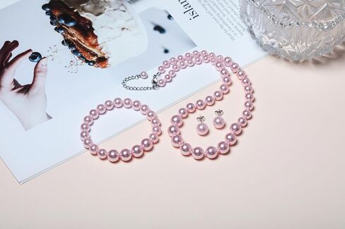 Pearl Jewelry Set for Women – 3-Piece Glass Imitation Pearl Necklace, Bracelet & Stud Earrings Set, Faux Jewelry for Weddings, Parties, and Gifts in Saudi Arabia