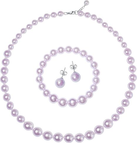 Pearl Jewelry Set for Women – 3-Piece Glass Imitation Pearl Necklace, Bracelet & Stud Earrings Set, Faux Jewelry for Weddings, Parties, and Gifts in Saudi Arabia