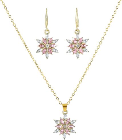 PINK TOWN Christmas Necklaces Earrings for Women,Vintage Crystal Snowflake Necklace Earring Set Dainty Rhinestone Winter Flower Pendant Necklace Party Jewelry Gifts in Saudi Arabia