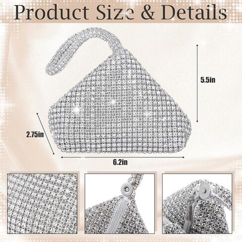 7pcs Women Rhinestone Jewelry Set Wedding Triangle Bling Evening Clutch Bag Silver Rhinestone Necklace Bracelet Crystal Dangle Fringe Earrings for Wedding Bridal Jewelry New Years Eve Party in Saudi Arabia