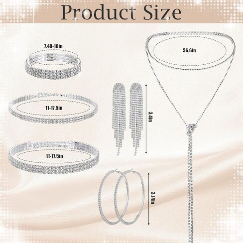 7pcs Women Rhinestone Jewelry Set Wedding Triangle Bling Evening Clutch Bag Silver Rhinestone Necklace Bracelet Crystal Dangle Fringe Earrings for Wedding Bridal Jewelry New Years Eve Party in Saudi Arabia
