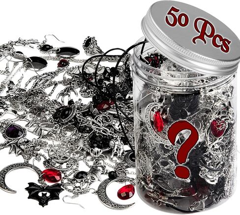 Tondiamo Gothic Jewelry Jar, 50pcs Gothic Jewelry Set for Women – Contains Punk Witch Necklaces, Earrings, Rings & Bracelets, Goth Gift Box for Her Birthday, Halloween in Saudi Arabia