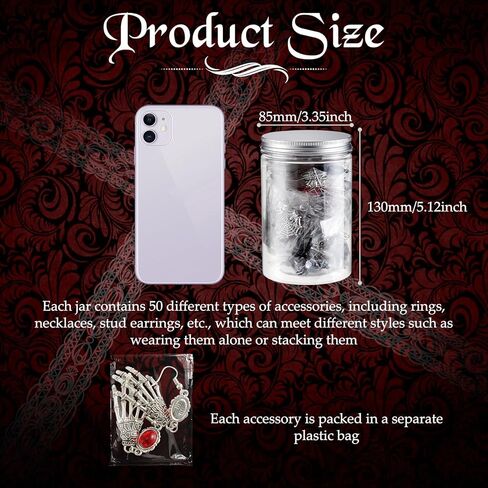 Tondiamo Gothic Jewelry Jar, 50pcs Gothic Jewelry Set for Women – Contains Punk Witch Necklaces, Earrings, Rings & Bracelets, Goth Gift Box for Her Birthday, Halloween in Saudi Arabia