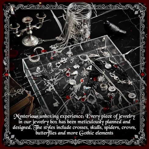 Tondiamo Gothic Jewelry Jar, 50pcs Gothic Jewelry Set for Women – Contains Punk Witch Necklaces, Earrings, Rings & Bracelets, Goth Gift Box for Her Birthday, Halloween in Saudi Arabia