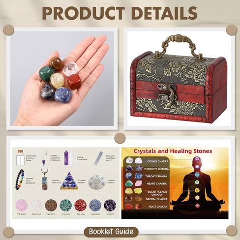 64 Pcs Crystals and Healing Stones Set for Meditation,7 Raw Chakra Stones Crystals Kit Pyramid Reiki Real Crystal Stone with Wooden Box, Lava Bracelet, Chakra Necklace, Gifts for Crystal Beginners in Saudi Arabia