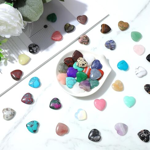 144 قطعة من أحجار الكريستال على شكل قلب، 0.8 بوصة من أحجار القلق والبلورات السائبة وحجر الشفاء، مجموعة أحجار كريمة كريستالية طبيعية من حجر الكريستال لهدايا ديكور التأمل DIY موازنة الشاكرا in Kuwait