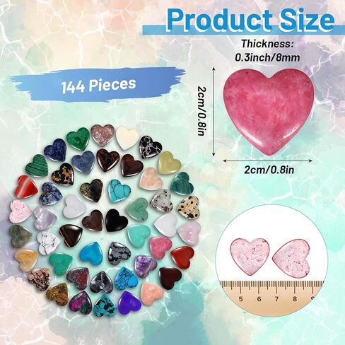 144 قطعة من أحجار الكريستال على شكل قلب، 0.8 بوصة من أحجار القلق والبلورات السائبة وحجر الشفاء، مجموعة أحجار كريمة كريستالية طبيعية من حجر الكريستال لهدايا ديكور التأمل DIY موازنة الشاكرا in Kuwait