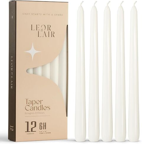 شموع Leor & Lair العاجية - 12 شمعدان عاجي مقاس 10 بوصات - أعواد شموع كريمية غير معطرة لتزيين المنزل، وطاولات العطلات، وحفلات الزفاف، والمطاعم والفعاليات التجارية in Kuwait