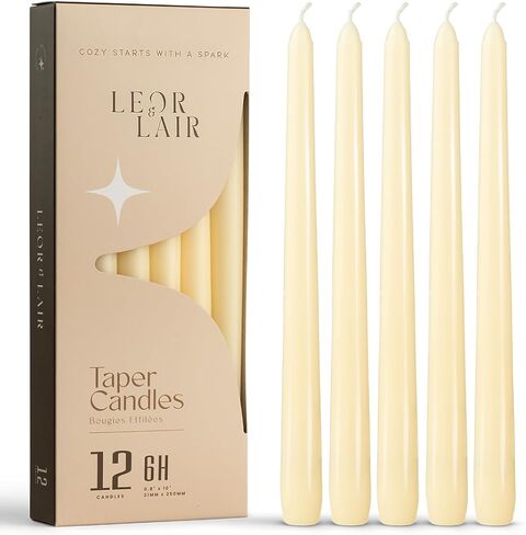 شموع Leor & Lair العاجية - 12 شمعدان عاجي مقاس 10 بوصات - أعواد شموع كريمية غير معطرة لتزيين المنزل، وطاولات العطلات، وحفلات الزفاف، والمطاعم والفعاليات التجارية in Kuwait