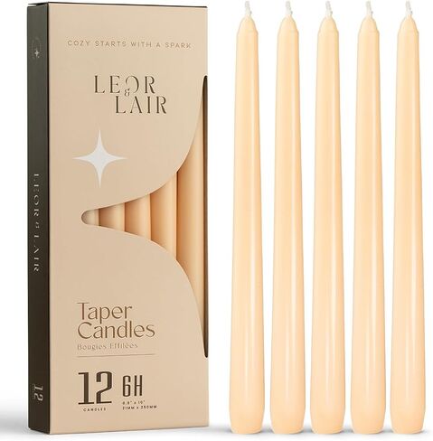شموع Leor & Lair العاجية - 12 شمعدان عاجي مقاس 10 بوصات - أعواد شموع كريمية غير معطرة لتزيين المنزل، وطاولات العطلات، وحفلات الزفاف، والمطاعم والفعاليات التجارية in Saudi Arabia