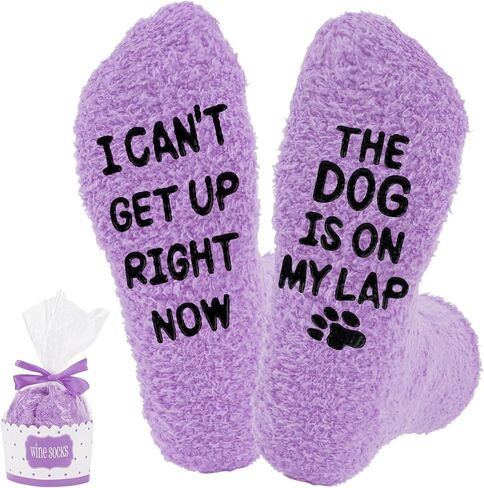 Dog Mom Socks Funny Puppy Lover Fuzzy Fleece Dog Is On My Lap Xmas Birthday Mother's Day (Hot Pink/Purple) in Saudi Arabia