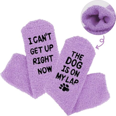 Dog Mom Socks Funny Puppy Lover Fuzzy Fleece Dog Is On My Lap Xmas Birthday Mother's Day (Hot Pink/Purple) in Saudi Arabia