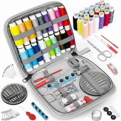 MIXCOOL Sewing Kit for Adults, Beginners, Needle and Thread Kit, Portable Sewing Supplies, Contains Thread, Scissor, Needles, Measuring Tape in Kuwait