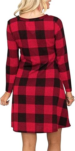 PALINDA Women's Long Sleeve Plaid Dress Casual Swing Christmas Dress with Pockets in Saudi Arabia