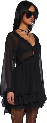Dolls Kill Sunset Chaser Babydoll Dress by Current Mood – Women’s Sheer Chiffon Ruffle Long Sleeve Mini Dress in Saudi Arabia