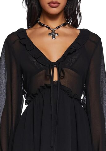 Dolls Kill Sunset Chaser Babydoll Dress by Current Mood – Women’s Sheer Chiffon Ruffle Long Sleeve Mini Dress in Saudi Arabia