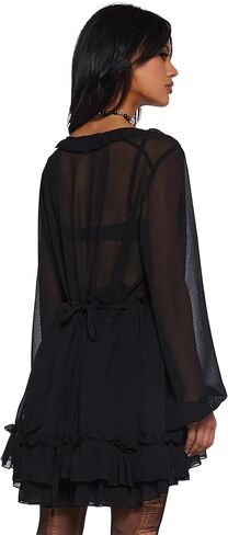 Dolls Kill Sunset Chaser Babydoll Dress by Current Mood – Women’s Sheer Chiffon Ruffle Long Sleeve Mini Dress in Saudi Arabia