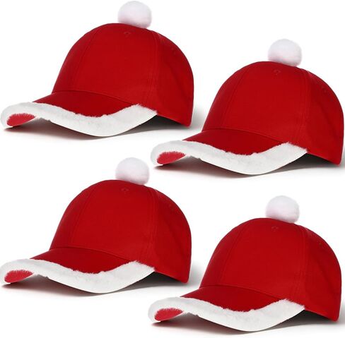 Hercicy 4 Pcs Christmas Baseball Cap Santa Cap for Women Men Vintage Adjustable Xmas Baseball Caps Funny Christmas Caps with Fuzzy Fur Pom in Saudi Arabia