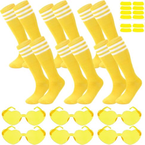 18 Pcs Women Knee High Socks Set 6 Pink Softball Socks 6 Eye Stickers 6 Sunglasses Stockings Outdoor Sport for Soccer Cheerleading Team Spirit Wear Football Fans Birthday Party Costume Accessories in Kuwait