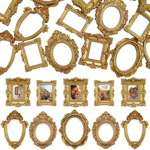 15 قطعة من الإطارات العتيقة الصغيرة، إطارات صغيرة عتيقة من الراتنج، إطار صورة ذهبي صغير لعرض المجوهرات المعلقة على الحائط بنفسك، ديكور المنزل والحفلات والفنادق (إطار صغير) in Kuwait