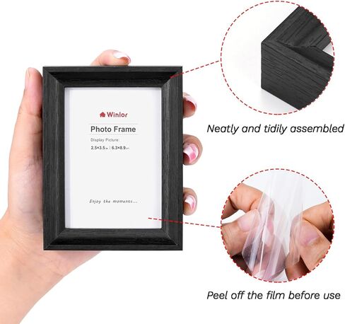 إطارات صور صغيرة مقاس 2.5 × 3.5 بوصة (عبوة من 6 قطع) - إطارات صور بولارويد صغيرة، للجدار والطاولة والمنزل وديكور المكتب، مجموعة إطار مضغوط متين للعائلة، حبيبات خشبية سوداء in Kuwait