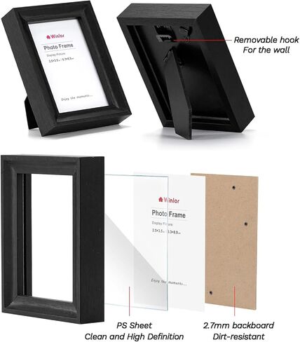 إطارات صور صغيرة مقاس 2.5 × 3.5 بوصة (عبوة من 6 قطع) - إطارات صور بولارويد صغيرة، للجدار والطاولة والمنزل وديكور المكتب، مجموعة إطار مضغوط متين للعائلة، حبيبات خشبية سوداء in Kuwait