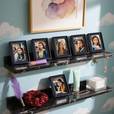 إطارات صور صغيرة مقاس 2.5 × 3.5 بوصة (عبوة من 6 قطع) - إطارات صور بولارويد صغيرة، للجدار والطاولة والمنزل وديكور المكتب، مجموعة إطار مضغوط متين للعائلة، حبيبات خشبية سوداء in Kuwait