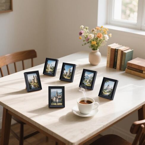 إطارات صور صغيرة مقاس 2.5 × 3.5 بوصة (عبوة من 6 قطع) - إطارات صور بولارويد صغيرة، للجدار والطاولة والمنزل وديكور المكتب، مجموعة إطار مضغوط متين للعائلة، حبيبات خشبية سوداء in Kuwait