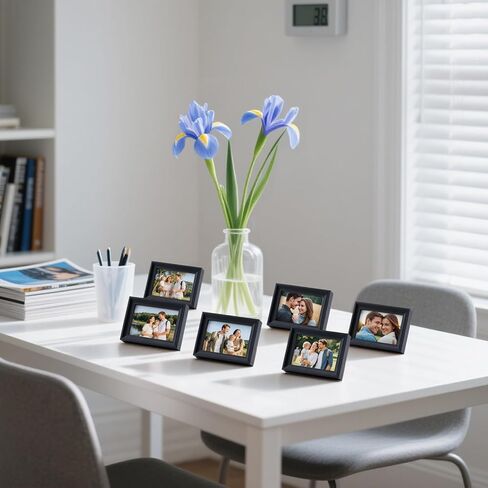 إطارات صور صغيرة مقاس 2.5 × 3.5 بوصة (عبوة من 6 قطع) - إطارات صور بولارويد صغيرة، للجدار والطاولة والمنزل وديكور المكتب، مجموعة إطار مضغوط متين للعائلة، حبيبات خشبية سوداء in Kuwait