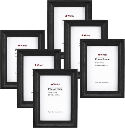 إطارات صور صغيرة مقاس 2.5 × 3.5 بوصة (عبوة من 6 قطع) - إطارات صور بولارويد صغيرة، للجدار والطاولة والمنزل وديكور المكتب، مجموعة إطار مضغوط متين للعائلة، حبيبات خشبية سوداء in Kuwait