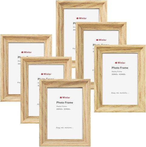2.5x3.5 Mini Picture Frames Set of 6, Small Polaroid Photo Frame with HD Glass, FSC Certified Eco MDF Wood, Tabletop Desk & Wall Display for Instax Film, Baby Nursery Decor, Wallet Size, Gold in Kuwait
