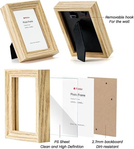 2.5x3.5 Mini Picture Frames Set of 6, Small Polaroid Photo Frame with HD Glass, FSC Certified Eco MDF Wood, Tabletop Desk & Wall Display for Instax Film, Baby Nursery Decor, Wallet Size, Gold in Kuwait