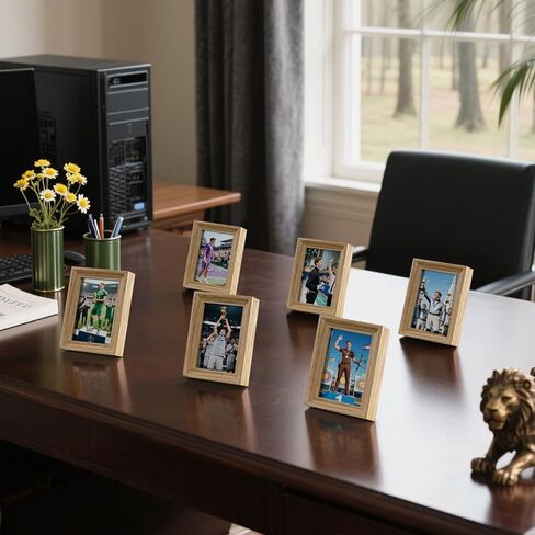 2.5x3.5 Mini Picture Frames Set of 6, Small Polaroid Photo Frame with HD Glass, FSC Certified Eco MDF Wood, Tabletop Desk & Wall Display for Instax Film, Baby Nursery Decor, Wallet Size, Gold in Kuwait