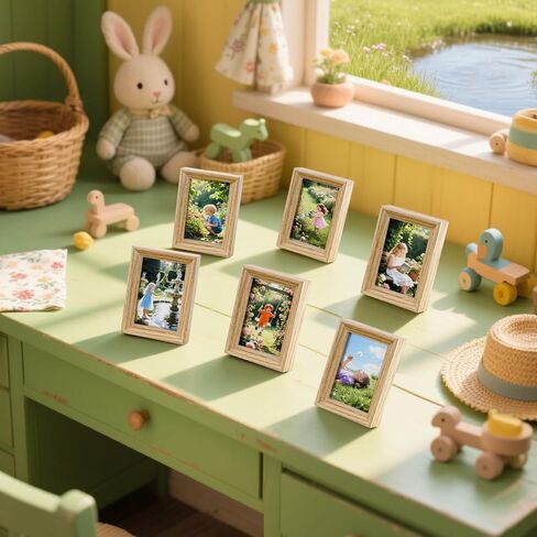 2.5x3.5 Mini Picture Frames Set of 6, Small Polaroid Photo Frame with HD Glass, FSC Certified Eco MDF Wood, Tabletop Desk & Wall Display for Instax Film, Baby Nursery Decor, Wallet Size, Gold in Kuwait