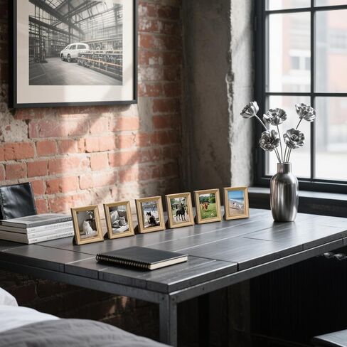 2.5x3.5 Mini Picture Frames Set of 6, Small Polaroid Photo Frame with HD Glass, FSC Certified Eco MDF Wood, Tabletop Desk & Wall Display for Instax Film, Baby Nursery Decor, Wallet Size, Gold in Kuwait