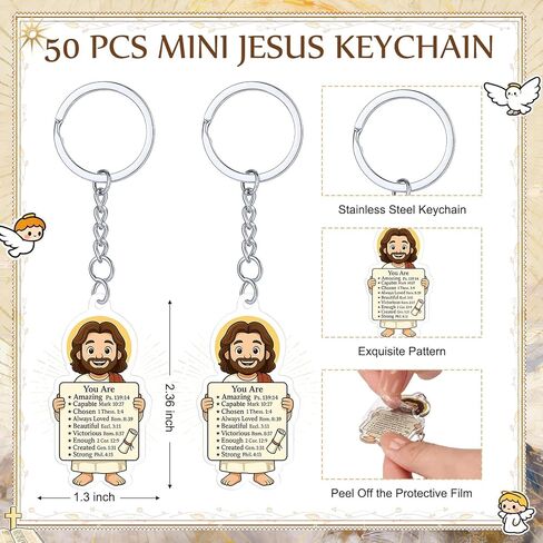 Nosiny 50 Pcs Acrylic Jesus Keychain Bulk Inspirational Mini Jesus Key Chain Religious Christian Keychains Gift Bulk for Sunday School Baptism Church in Saudi Arabia